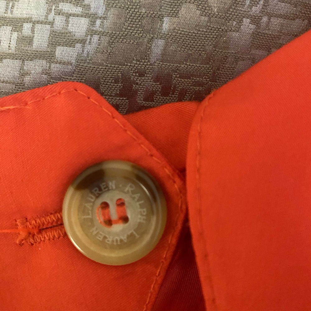 🐴 Lauren Ralph Lauren Orange Belted Water Repellent Taffeta Trench Coat, Medium - Picture 3 of 5